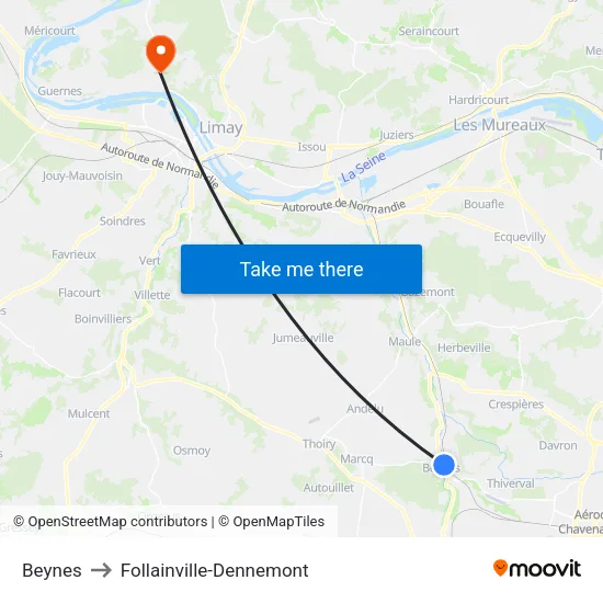 Beynes to Follainville-Dennemont map