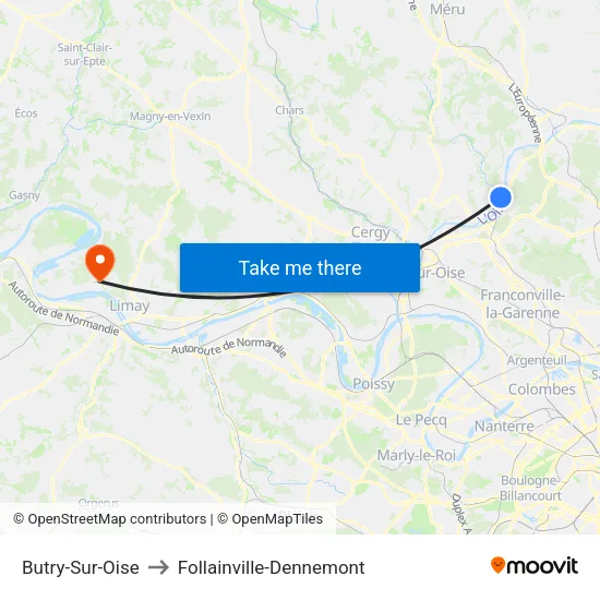 Butry-Sur-Oise to Follainville-Dennemont map