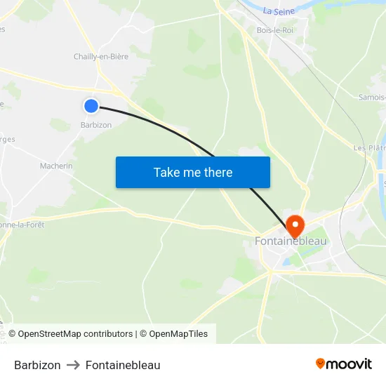 Barbizon to Fontainebleau map