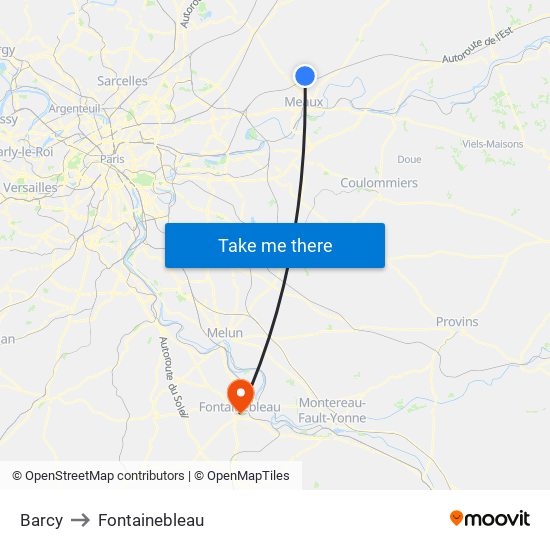 Barcy to Fontainebleau map