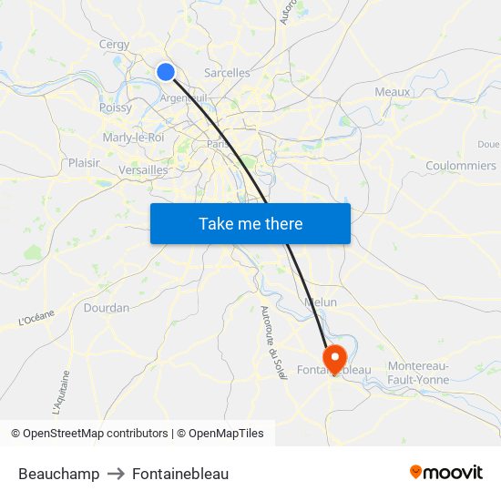 Beauchamp to Fontainebleau map