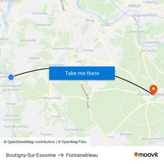 Boutigny-Sur-Essonne to Fontainebleau map