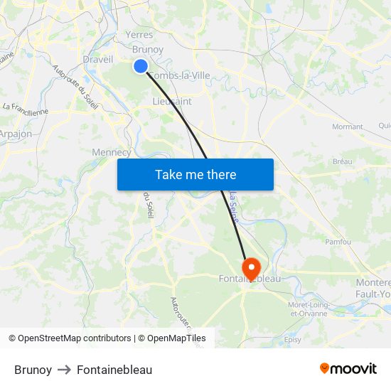 Brunoy to Fontainebleau map
