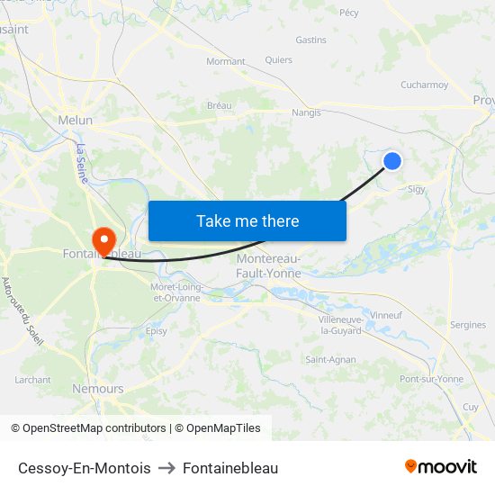 Cessoy-En-Montois to Fontainebleau map