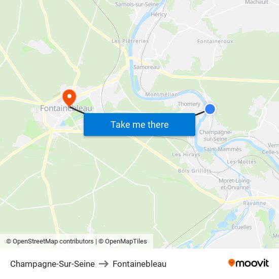 Champagne-Sur-Seine to Fontainebleau map