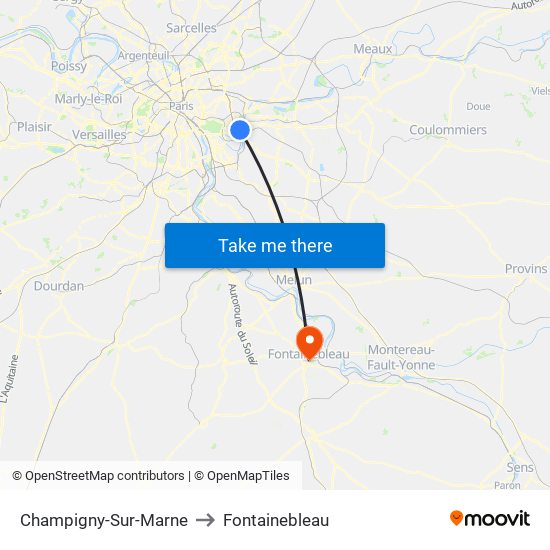 Champigny-Sur-Marne to Fontainebleau map