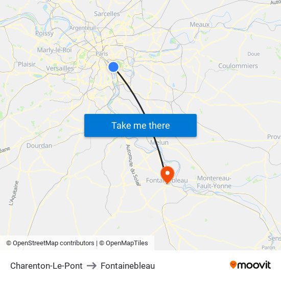 Charenton-Le-Pont to Fontainebleau map