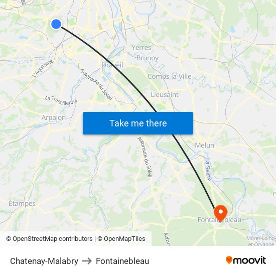 Chatenay-Malabry to Fontainebleau map