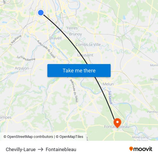 Chevilly-Larue to Fontainebleau map