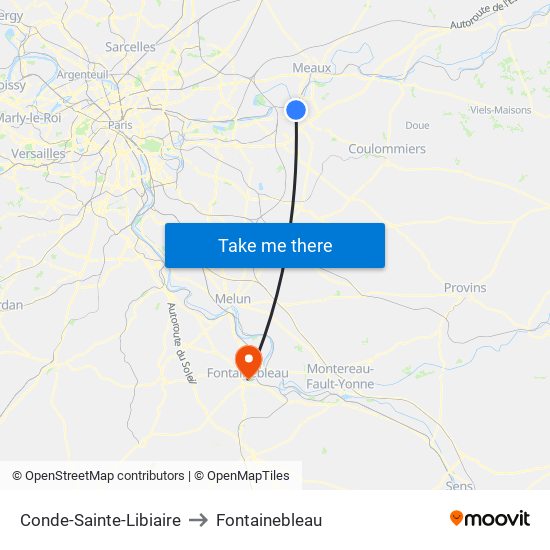 Conde-Sainte-Libiaire to Fontainebleau map