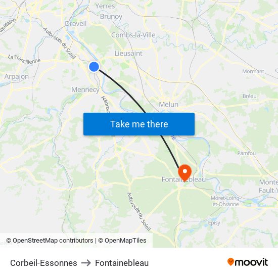 Corbeil-Essonnes to Fontainebleau map