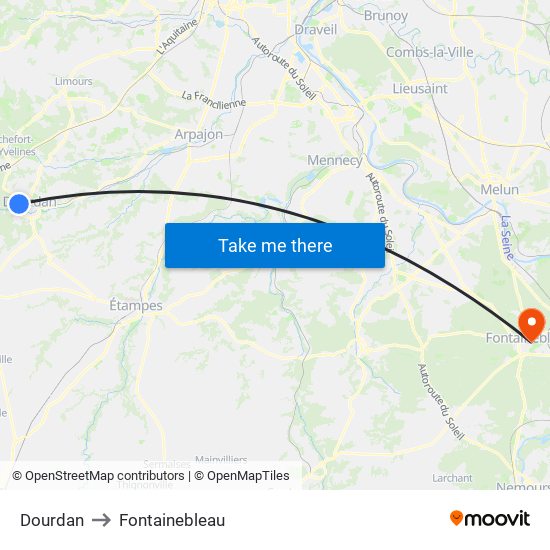 Dourdan to Fontainebleau map