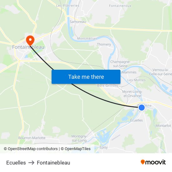 Ecuelles to Fontainebleau map