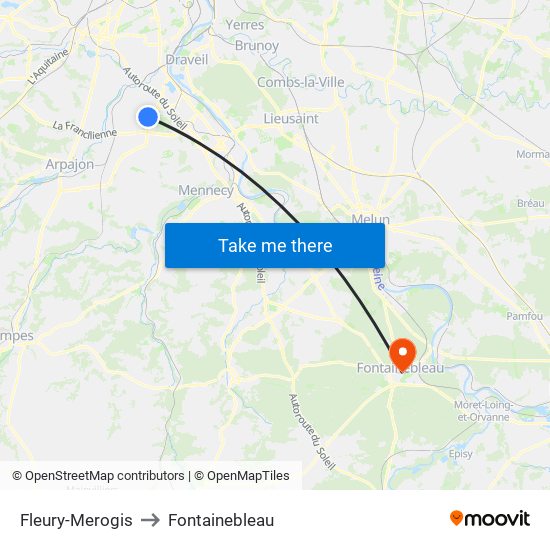 Fleury-Merogis to Fontainebleau map