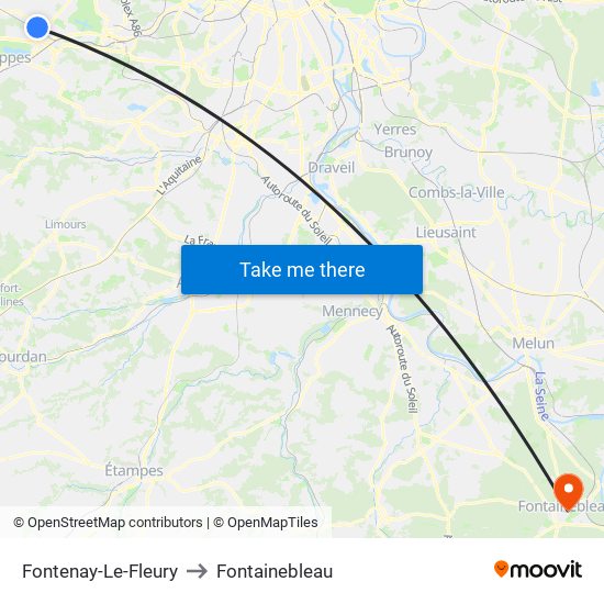 Fontenay-Le-Fleury to Fontainebleau map