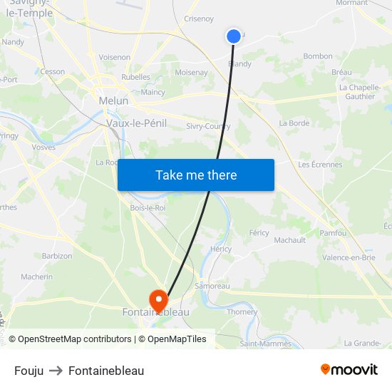Fouju to Fontainebleau map