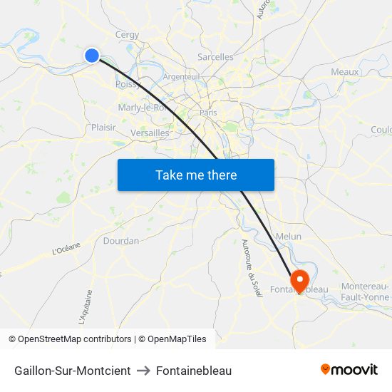 Gaillon-Sur-Montcient to Fontainebleau map