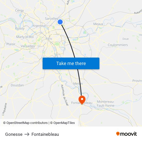 Gonesse to Fontainebleau map