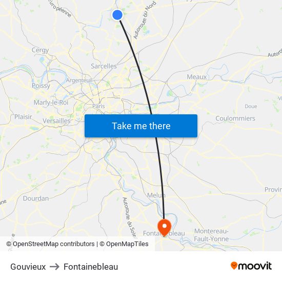 Gouvieux to Fontainebleau map
