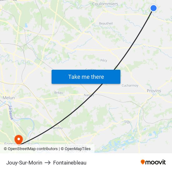 Jouy-Sur-Morin to Fontainebleau map