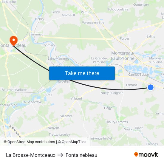 La Brosse-Montceaux to Fontainebleau map