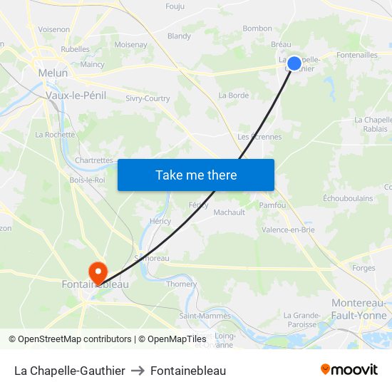 La Chapelle-Gauthier to Fontainebleau map