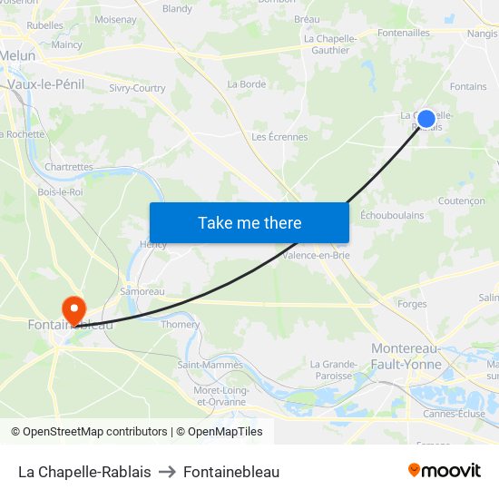 La Chapelle-Rablais to Fontainebleau map