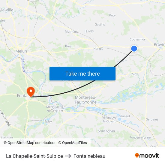 La Chapelle-Saint-Sulpice to Fontainebleau map