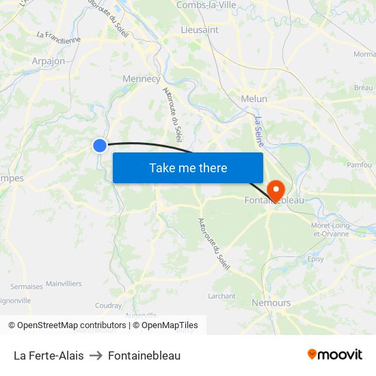 La Ferte-Alais to Fontainebleau map