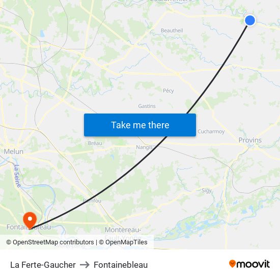 La Ferte-Gaucher to Fontainebleau map
