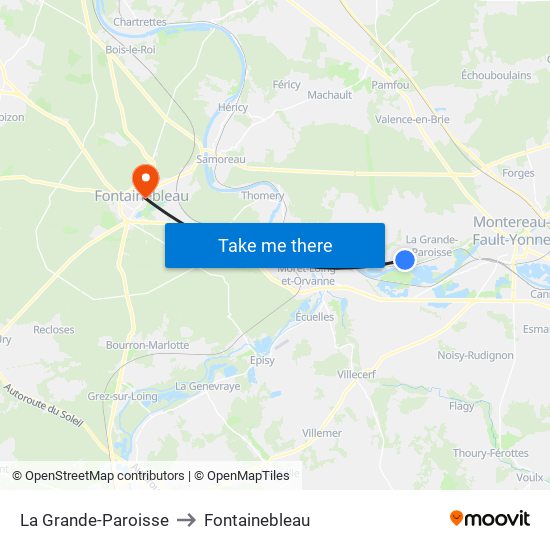 La Grande-Paroisse to Fontainebleau map