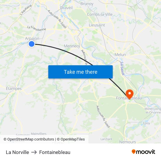 La Norville to Fontainebleau map