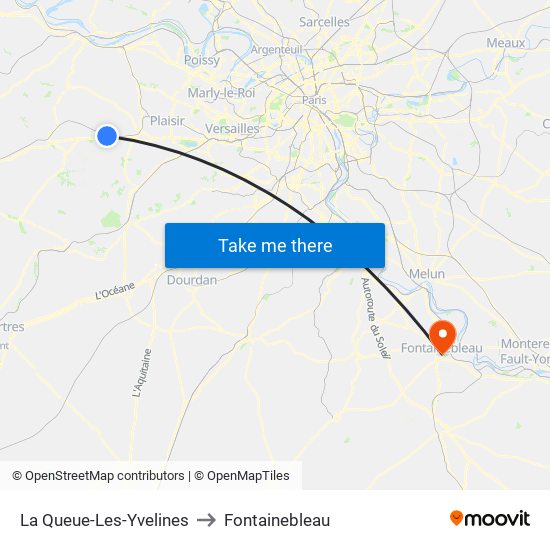 La Queue-Les-Yvelines to Fontainebleau map