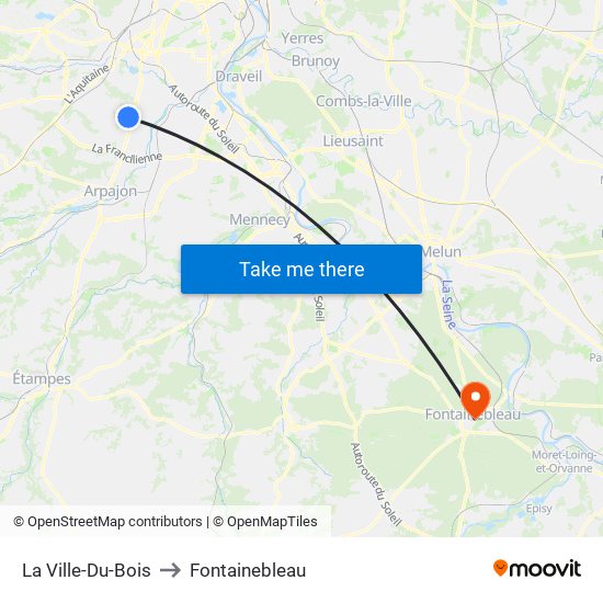 La Ville-Du-Bois to Fontainebleau map