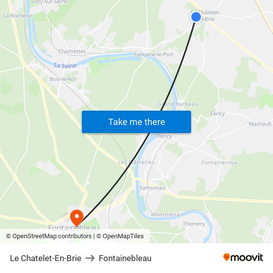 Le Chatelet-En-Brie to Fontainebleau map