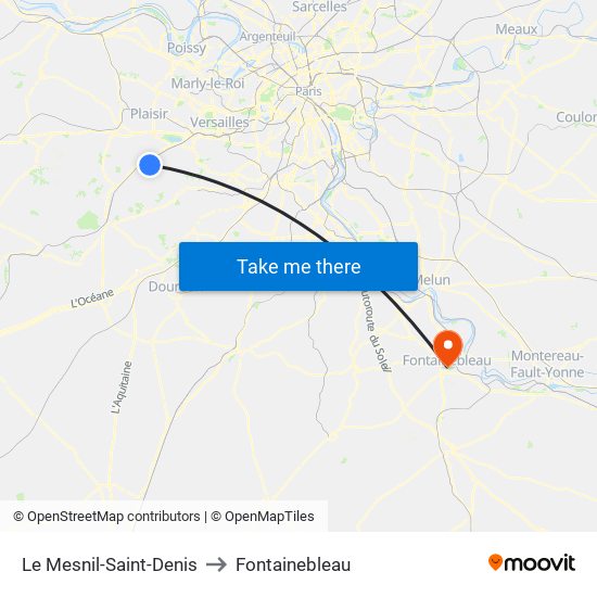 Le Mesnil-Saint-Denis to Fontainebleau map