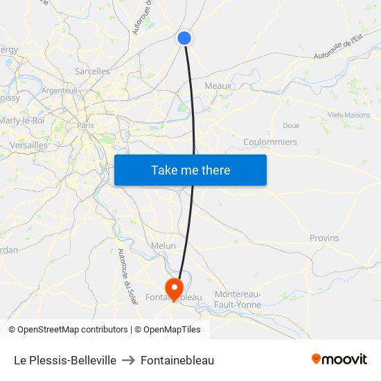 Le Plessis-Belleville to Fontainebleau map