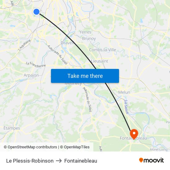 Le Plessis-Robinson to Fontainebleau map