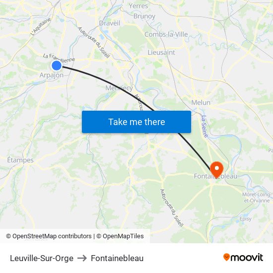 Leuville-Sur-Orge to Fontainebleau map