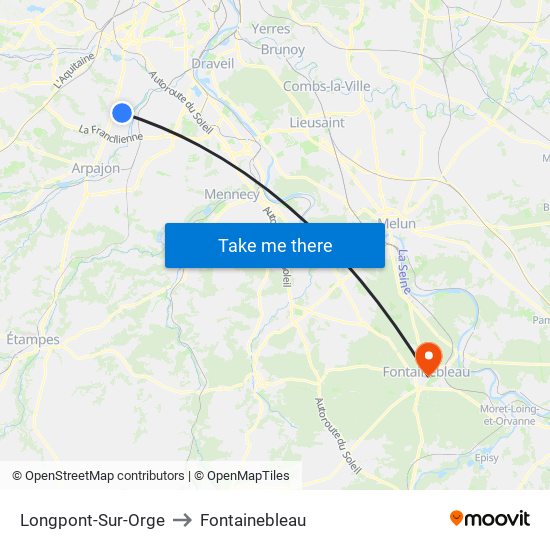 Longpont-Sur-Orge to Fontainebleau map