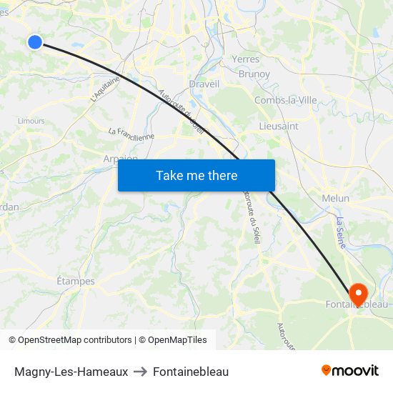 Magny-Les-Hameaux to Fontainebleau map
