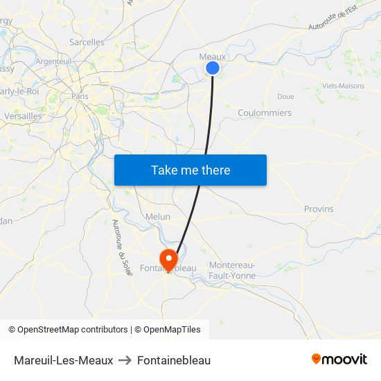 Mareuil-Les-Meaux to Fontainebleau map