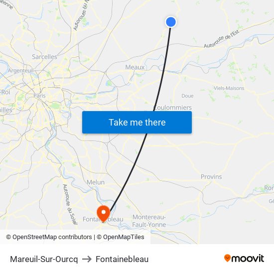 Mareuil-Sur-Ourcq to Fontainebleau map