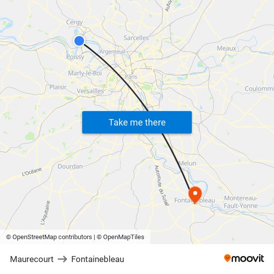 Maurecourt to Fontainebleau map