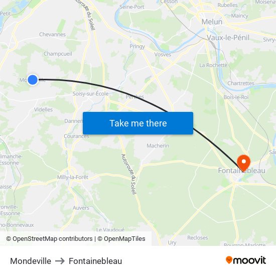 Mondeville to Fontainebleau map