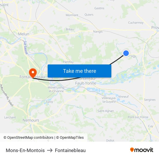 Mons-En-Montois to Fontainebleau map