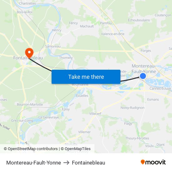 Montereau-Fault-Yonne to Fontainebleau map