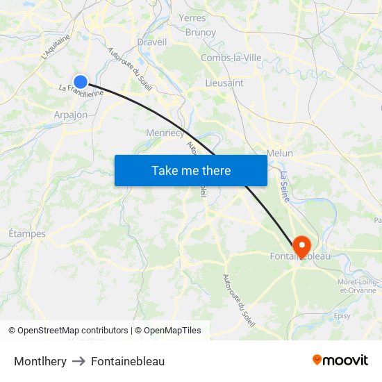 Montlhery to Fontainebleau map