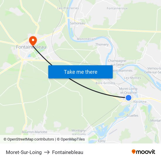 Moret-Sur-Loing to Fontainebleau map