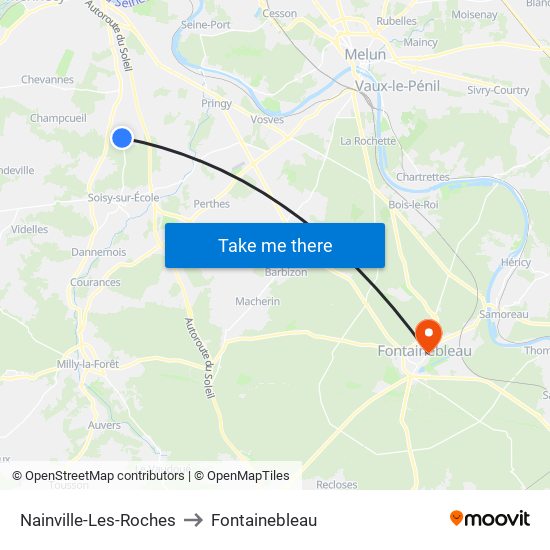 Nainville-Les-Roches to Fontainebleau map